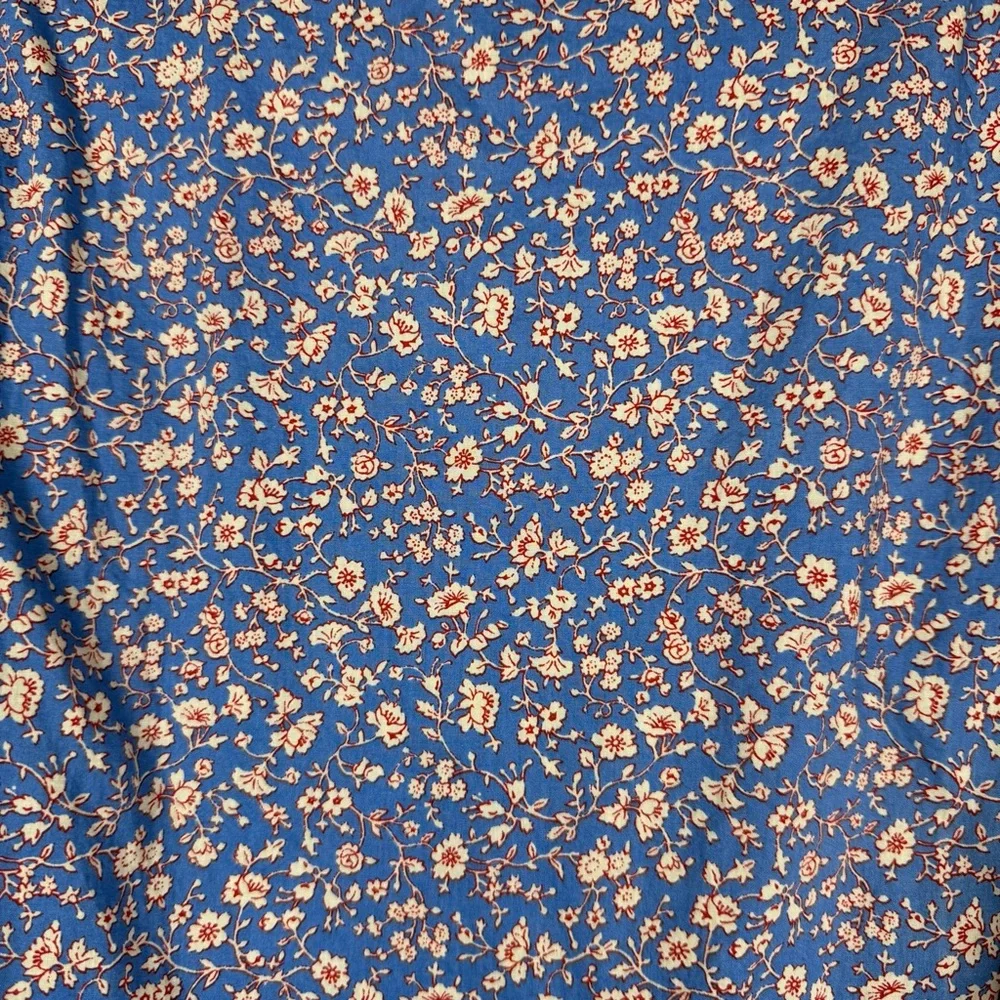 Madewell Floral Summer Vines Hermitage Blue Puff Sleeve VNeck Blouse Top Size XL